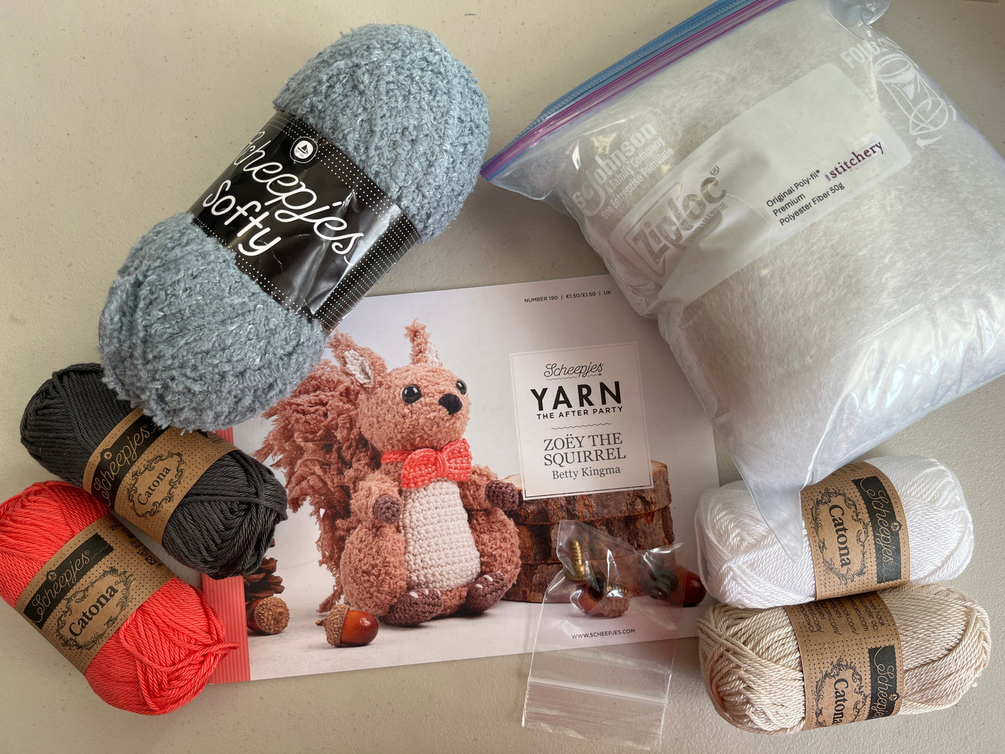 Zoey the Squirrel Kit Grey Yarn