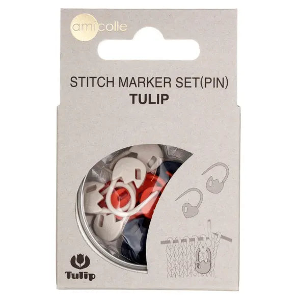 Tulip Stitch Markers Set - Large Orange/White/Navy Tulips