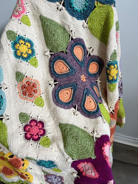 Maya's Meadow Stone Washed Handmade Crochet Blanket
