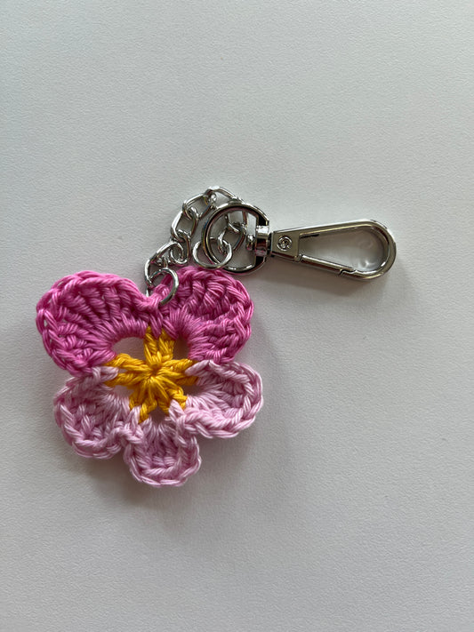 Handmade Pink Pansy Key Chain