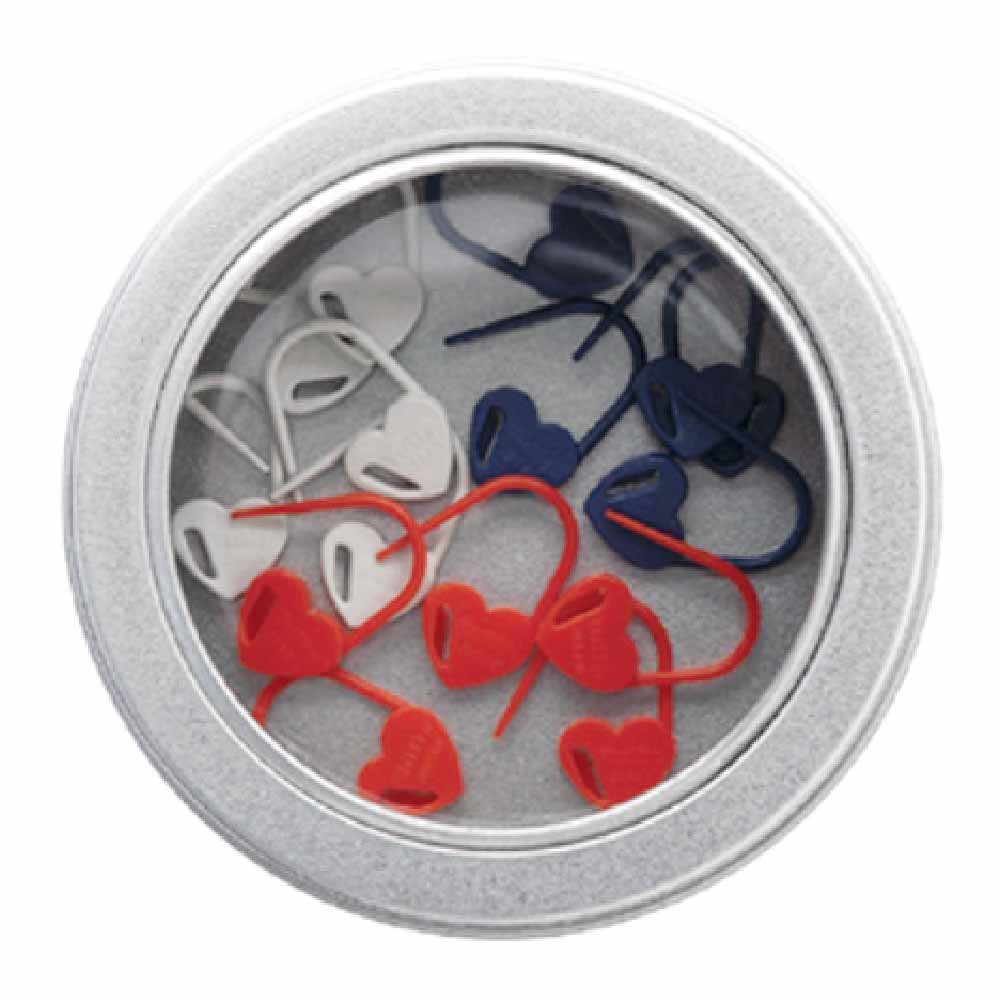 Tulip Stitch Markers Set - Red/White/Blue Small Hearts